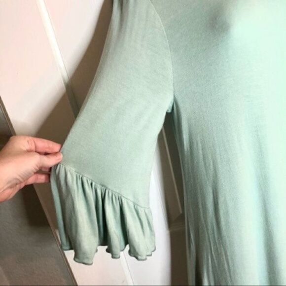 New Directions 3/4 Ruffle Sleeve Swing Dress Mint Green M - Picture 3 of 5